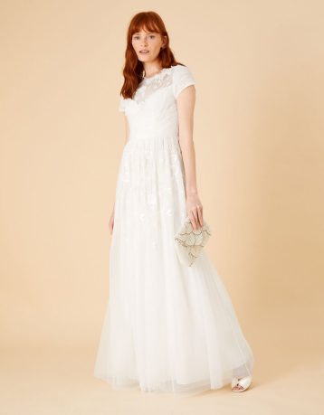 Monsoon Sylvia embroidered bridal dress in recycled polyester ivory