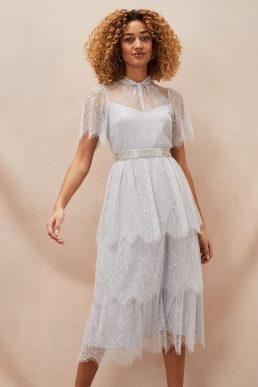 Phase Eight Ginnie Lace Tiered Midi Dress Smokey Blue