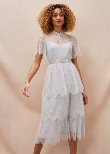 Phase Eight Ginnie Lace Tiered Midi Dress Smokey Blue