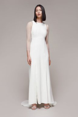 Whistles Cecilia Dobby Sheer Sleeve Wedding Dress Ivory