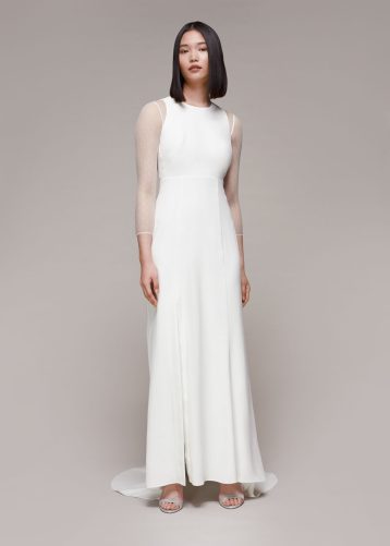 Whistles Cecilia Dobby Sheer Sleeve Wedding Dress Ivory