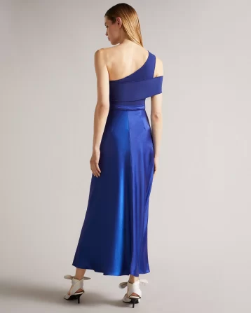 Ted Baker Ivena Asymmetric Knit Bodice Dress With Satin Skirt Blue