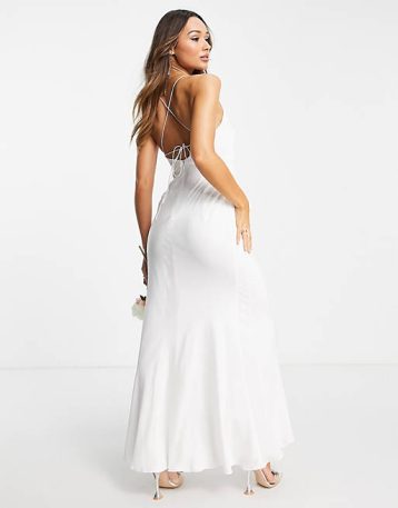 ASOS EDITION Astrid satin square neck wedding dress with tie back Ivory