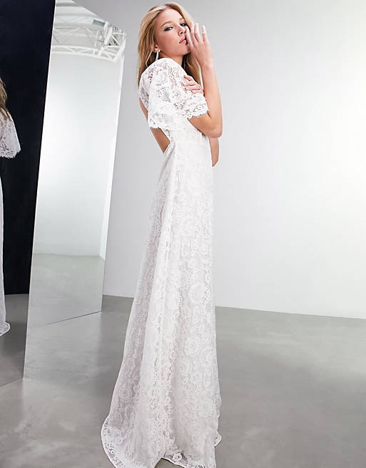 ASOS EDITION Olivia lace flutter sleeve wedding dress Ivory