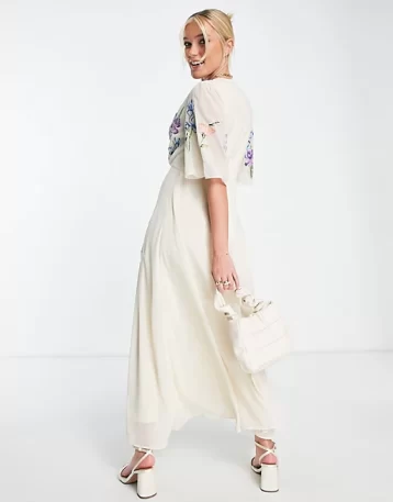 Hope & Ivy Carmen embroidered midi dress in cream