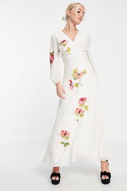 Hope & Ivy Lilbeth embroidered midi dress in cream multi