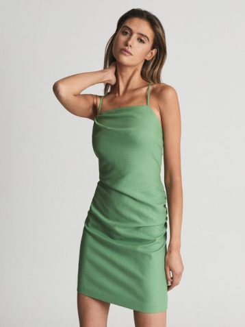 Reiss ARIELA Stretch Linen Bodycon Mini Dress Green