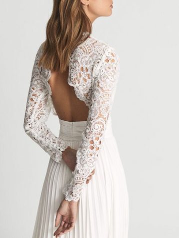 Reiss HAZEL Lace Top Pleated Dress White