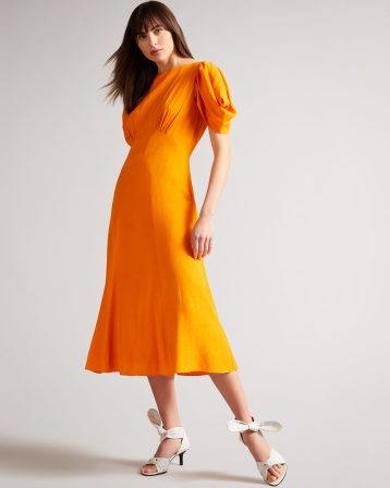 Ted Baker Tulipi Panelled Midi Tea Dress Dark Orange