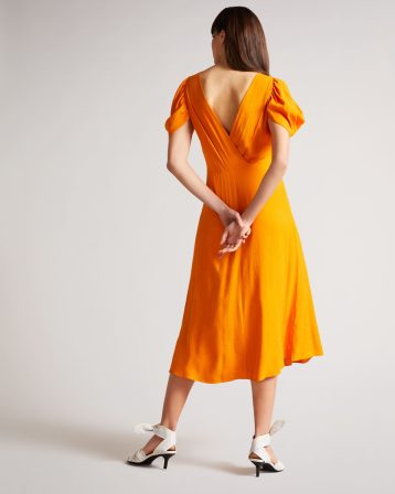 Ted Baker Tulipi Panelled Midi Tea Dress Dark Orange