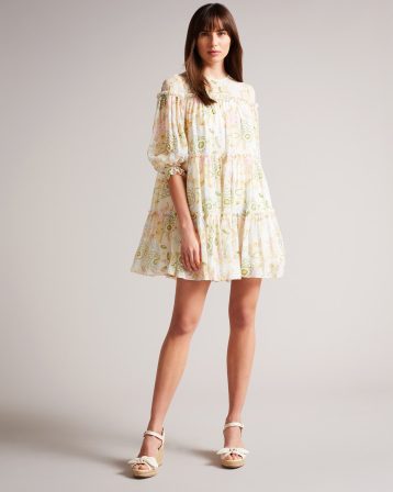 Ted Baker Bellona Tiered Trapeze Mini Dress Multi White