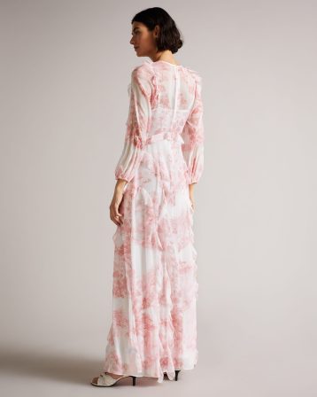 Ted Baker Kenddle Frill Detail Maxi Dress Pale Pink Blush White