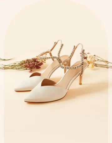 Monsoon Diamante trim pointed toe bridal heels ivory