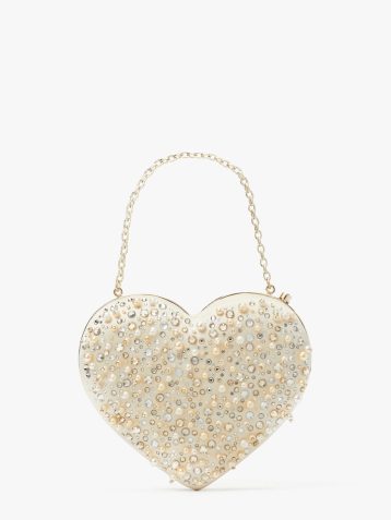 Kate Spade bridal embellished 3d heart clutch Ivory multi