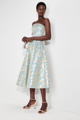 Kate Spade floral medley brocade dress Tranquil blue gold