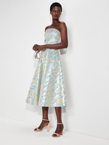 Kate Spade floral medley brocade dress Tranquil blue gold