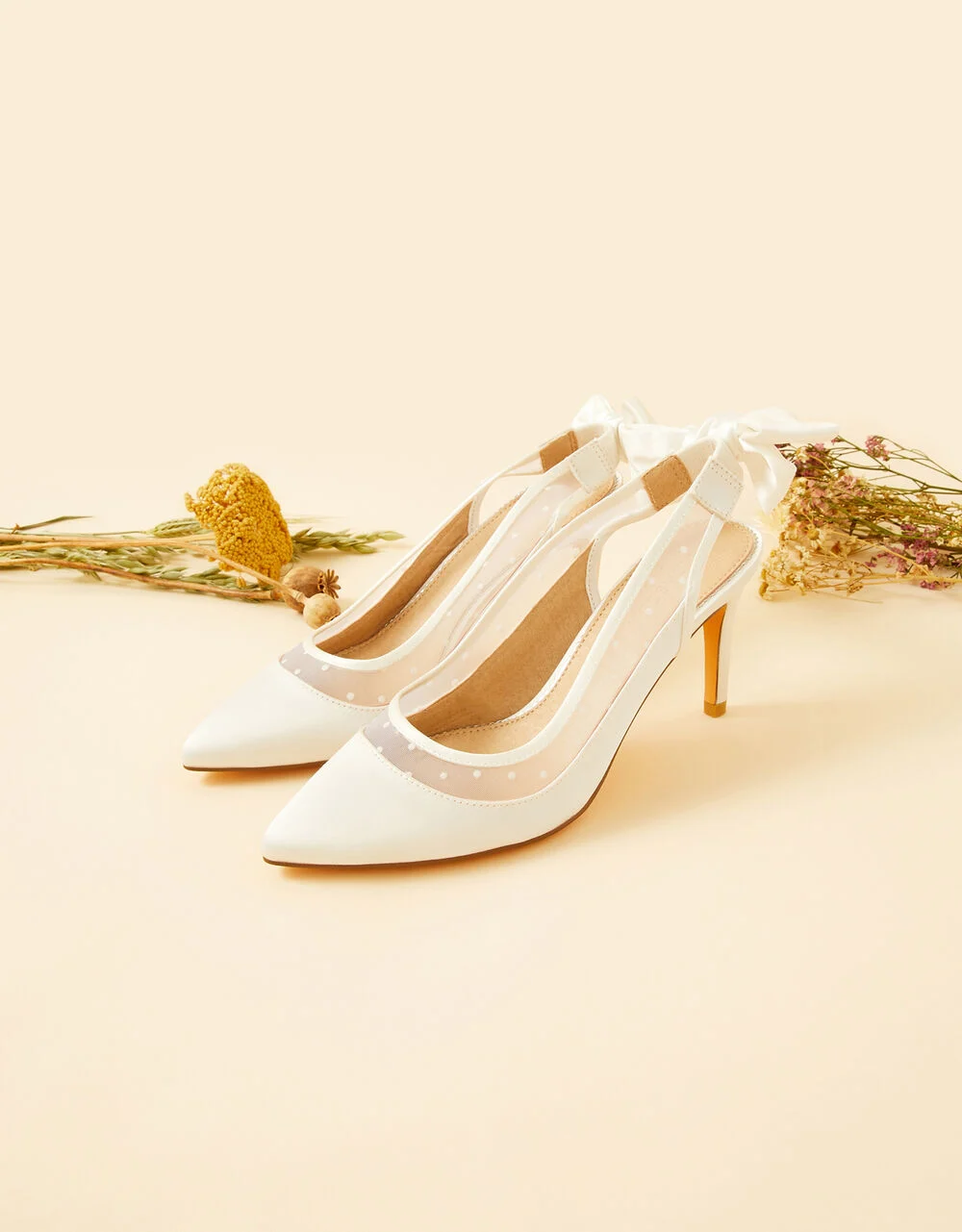 Monsoon Bow mesh slingback bridal heels ivory myonewedding