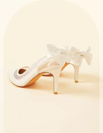 Monsoon Bow mesh slingback bridal heels ivory