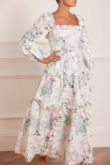 Needle & Thread Posy Blossom Ankle Gown White Pink Multi