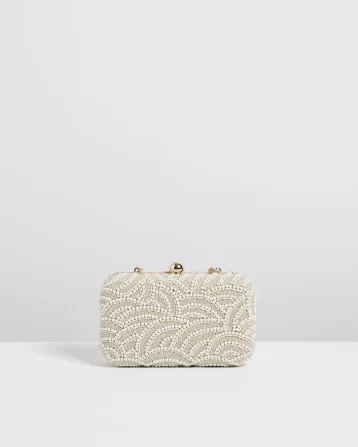 Oliver Bonas Dina Deco Pearl Clutch Bag Ivory