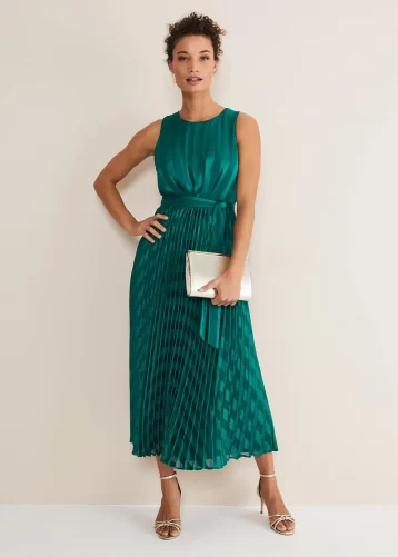 Phase Eight Beverley Stripe Jacquard Midaxi Dress Jade Green