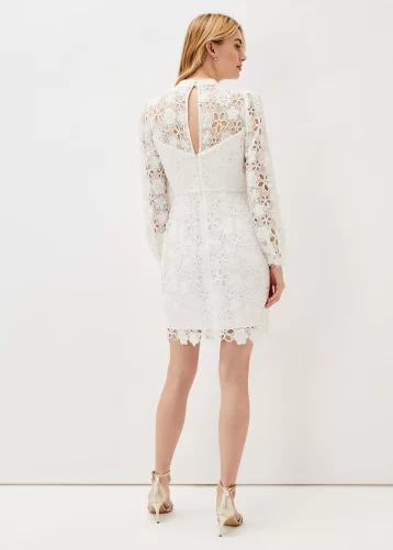 Phase Eight Doris Guipure Lace Highneck Dress Ivory