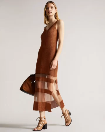 Ted Baker Kalara Metallic Midaxi Dress Brown