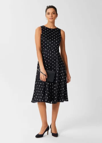 Hobbs Adeline Spot Fit And Flare Dress Black White