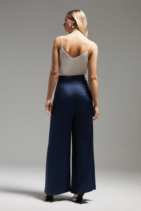 Womens Theory navy Silk Wide-Leg Trousers | Harrods UK