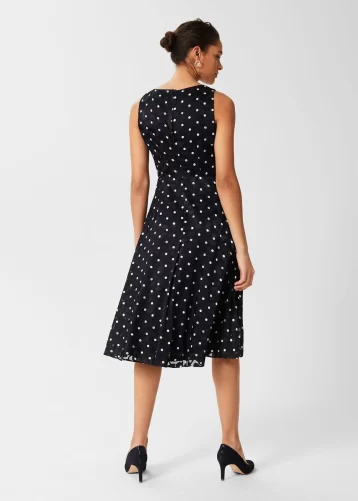 Hobbs Adeline Spot Fit And Flare Dress Black White