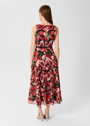 Hobbs Carly Floral Midi Dress Red Multi