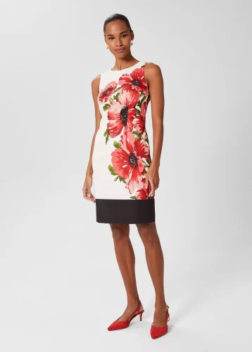 Hobbs Moira Floral Shift Dress Red White