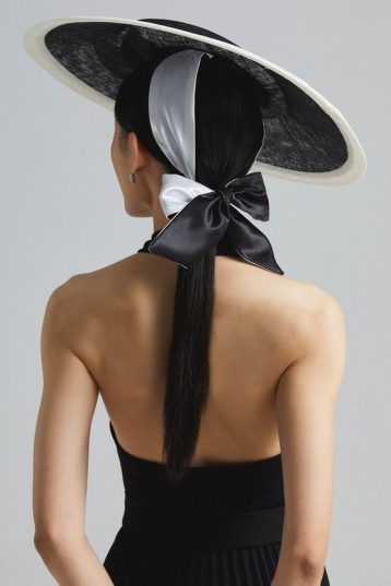 Coast Lisa Tan Premium Satin Bow Wide Brim Hat Black White Mono