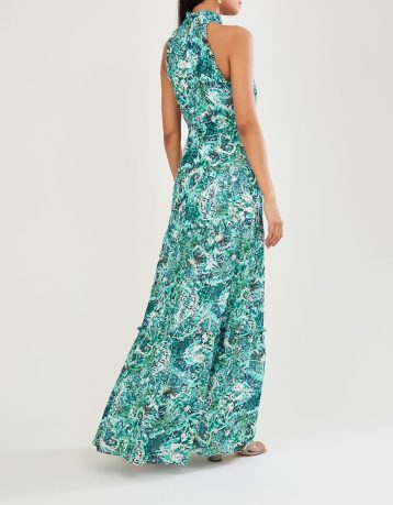 Monsoon Arlo halter print maxi dress green blue