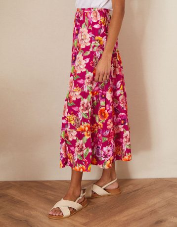 Monsoon Bethany floral maxi skirt in sustainable viscose pink multi