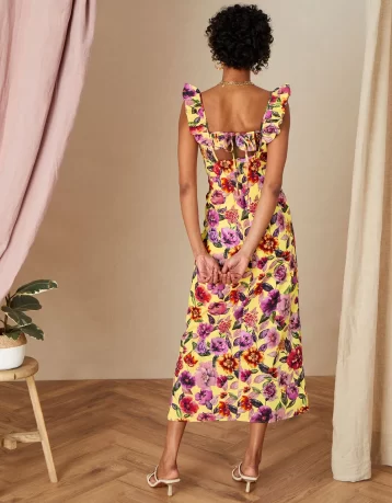 Monsoon Bethany floral midi dress in sustainable cotton yellow multi