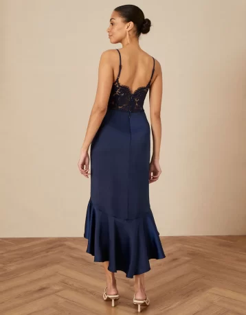 Monsoon Faye frill maxi dress navy blue