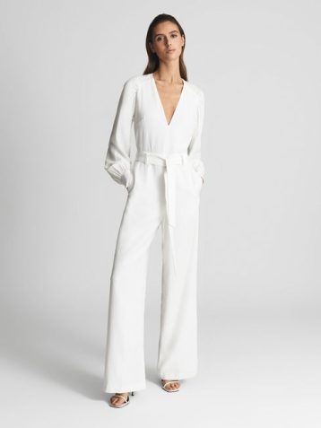 Reiss Elsa Long Sleeve Wide Leg Jumpsuit White