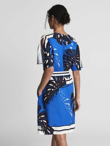 Reiss Hannah Palm Print Mini Dress Blue Black White