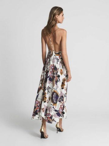 Reiss Mabel Print Plunge Neck Maxi Dress White Multi