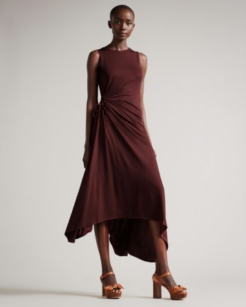 Ted Baker GIULLIA Jersey Dress With Ruched Circle Cut Out Brown