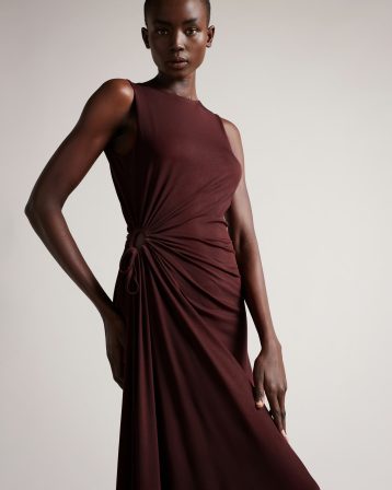 Ted Baker GIULLIA Jersey Dress With Ruched Circle Cut Out Brown