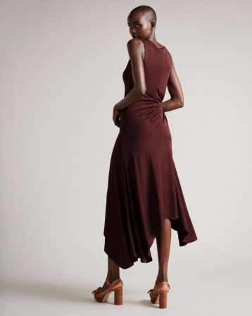 Ted Baker GIULLIA Jersey Dress With Ruched Circle Cut Out Brown