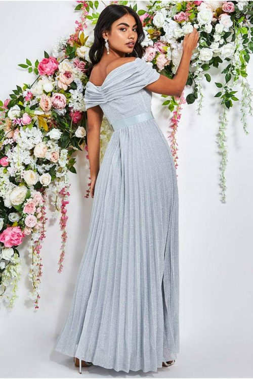 Grey bardot hot sale bridesmaid dresses