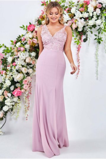 Goddiva Cowl Back Chiffon Maxi Bridesmaid Dress Light Pink Blush