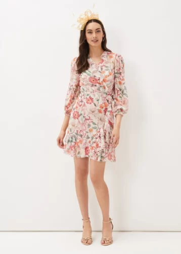 Phase Eight Melinda Printed Wrap Dress Ivory Pink Multi