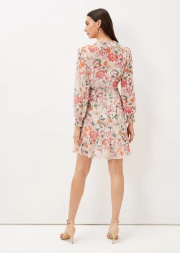 Phase Eight Melinda Printed Wrap Dress Ivory Pink Multi