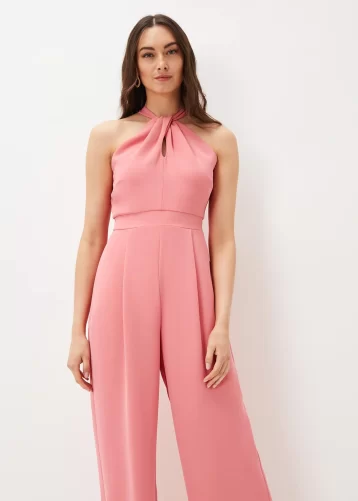 Phase Eight Mellany Halter Jumpsuit Watermelon Pink