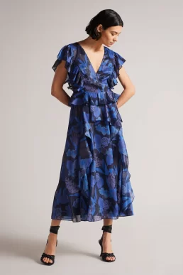 Ted Baker VERTEY Pinafore ruffle Dress Dark Navy