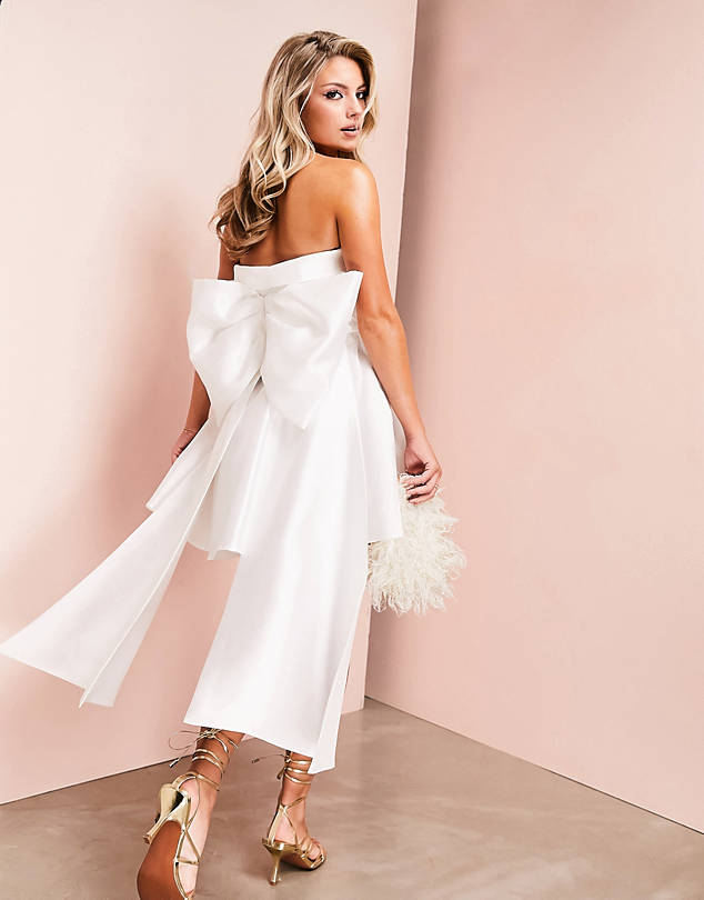 ASOS LUXE Wedding corsetted bandeau satin mini dress in white